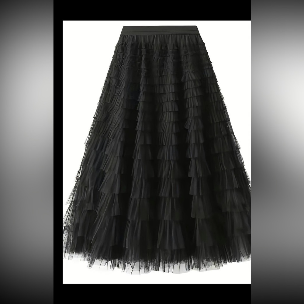 Black Maxi A-Line Tiered Skirt for Cocktail